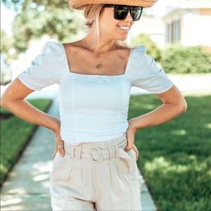 Abercrombie & Fitch Linen Blend Puff Sleeve Top